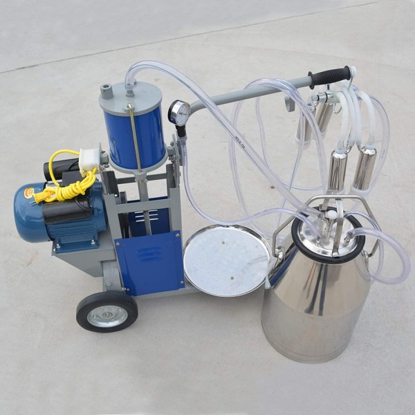 25L Electric Milking Machine Milker 1440 RPM 10-12 Cows per Hour Milker Machine 0.55 KW Milking Equipment,for Farm Cows Goats Sheep 304 Stainless Steel Bucket,Portable Milking Machine,110V