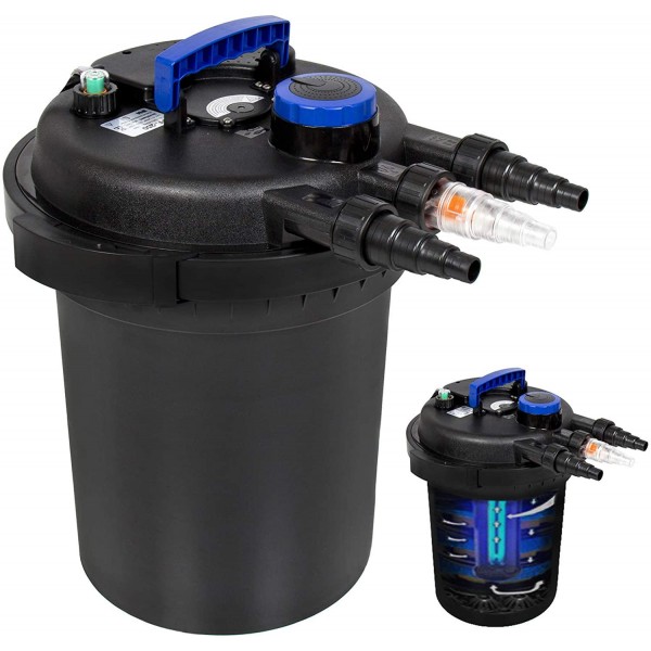 Best Choice Products 4000L Pressure Bio Filter for Pond w/ 13W UV Sterilizer Purifier Light, Flow Indicator - Black/Blue