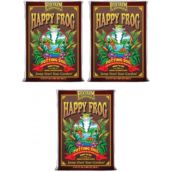 FoxFarm FX14047 Happy Frog pH Adjusted Organic Plant Garden Potting Soil Mix Bag, 2 Cubic Feet (3 Pack)