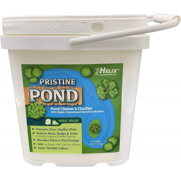 Pristine Pond Cleaner and Clarifier with highly concentrated Beneficial Bacteria. Reduces Muck, Solids, and Sludges in Lagoons, Ponds, Water Features. Safe for Koi (8.00, 8 Pounds)