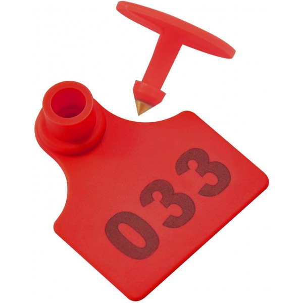 500 Sets Numbered Plastic Livestock Ear Tags for Cattle Pigs Calf Hogs Goat Animal Identification TPU Earring Tagger with 1 pcs Pliers Applicator, Red