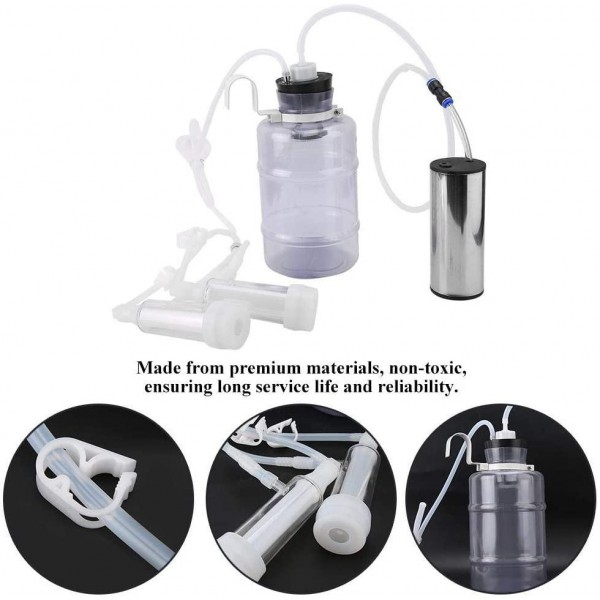 Milking Kit, 2L Household Electric Milking Machine with Vacuum-Pulse Pump and Suction Can, Portable Milker for Goat Cow Milking (Goat US Plug)