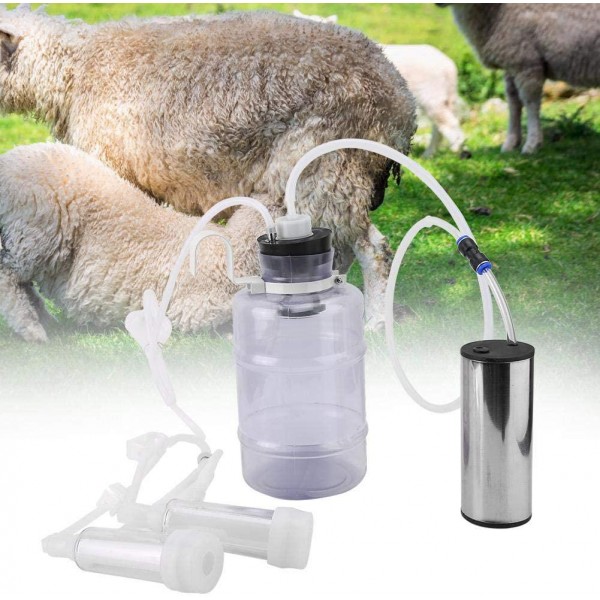 Milking Kit, 2L Household Electric Milking Machine with Vacuum-Pulse Pump and Suction Can, Portable Milker for Goat Cow Milking (Goat US Plug)