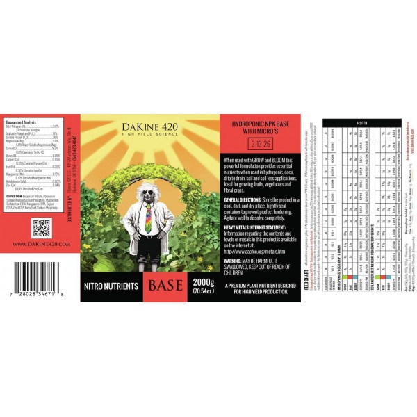 DaKine 420 Nitro Nutrients Base Indoor Plant Food 3-13-26 Fertilizer, 2,000g