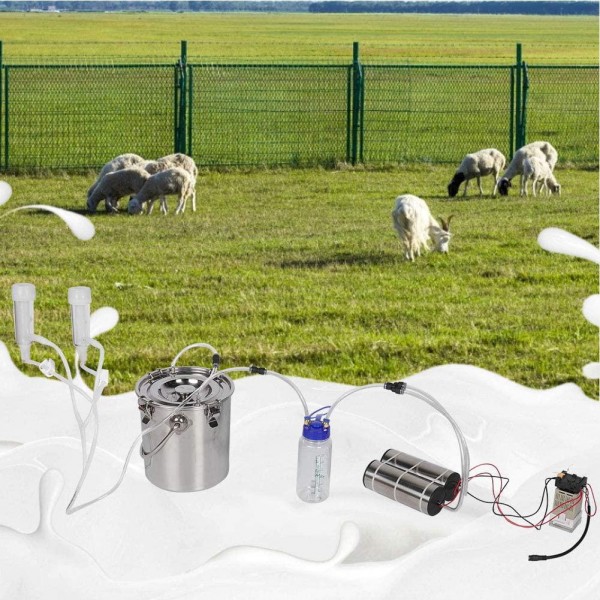 GLOGLOW Electric Milking Machine, Goat Sheep Cow Impulse Milking Machine Portable Vacuum-Pulse Pump 5L