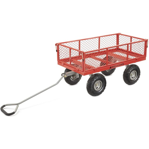 Gorilla Carts GOR800-COM Steel Utility Cart with Removable Sides, 800-lbs. Capacity, Red