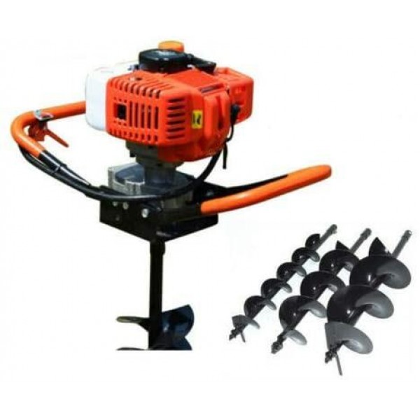 Post Hole Digger, 2-Stroke 52cc Fence Earth Auger Gas Powered Post Hole Digger + 4