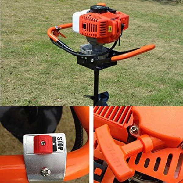 Post Hole Digger, 2-Stroke 52cc Fence Earth Auger Gas Powered Post Hole Digger + 4