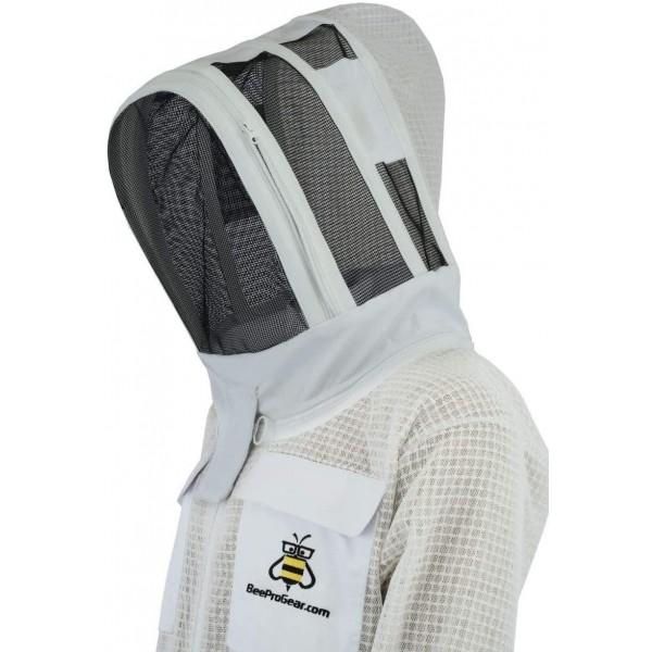 Bee Veil 3 Layer Ultra Ventilated Safety Protective Unisex White Fabric Mesh Beekeeping Jacket Beekeeper Bee Suit Outfit Fency Veil-L