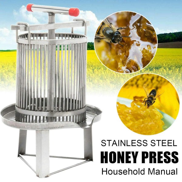 Honey Press Presser, Honey Press Extractor Honey Press Wax Press Machine Manual Stainless Steel Household Vertical Stripe Beekeeping Pressure Machine Honey Extractor (US Stock)