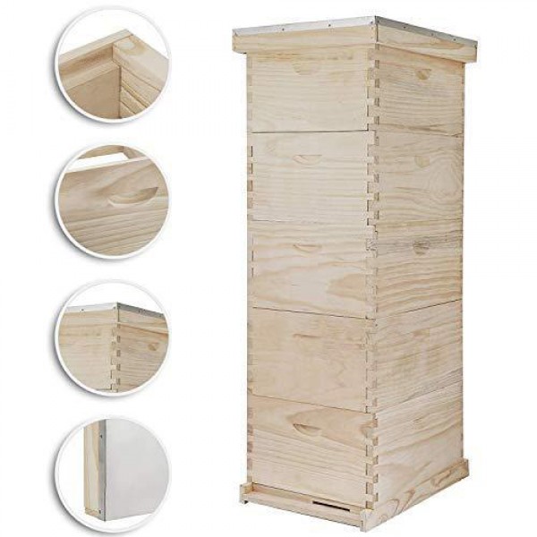 Happybuy 5 Boxes 10-Frame Bee Hive 1 Deep and 4 Medium Box Beehive Frames Langstroth Beehive Box Kit Frames Not Included