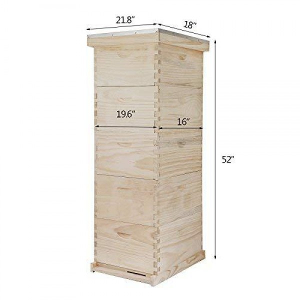 Happybuy 5 Boxes 10-Frame Bee Hive 1 Deep and 4 Medium Box Beehive Frames Langstroth Beehive Box Kit Frames Not Included