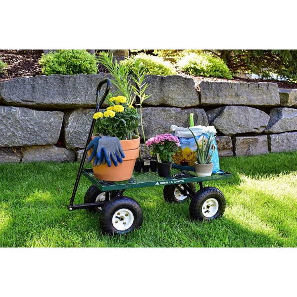 Gorilla Carts GOR400-COM Steel Garden Cart with Removable Sides, 400-lbs. Capacity, Green