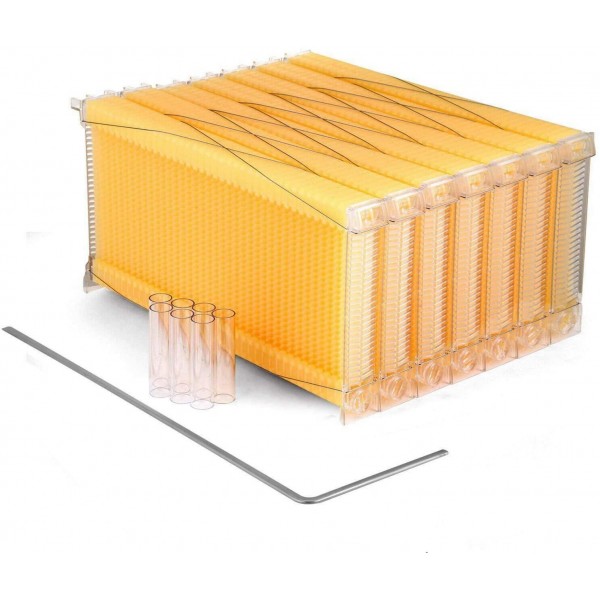 GADE10 7Pcs Auto Circulation Comb Beehive Frames Kit Raw Frame Honey Beekeeping Beehive Hive Frames Harvesting with 7 Harvest Tubes and a Harvest Key for Beekeepers