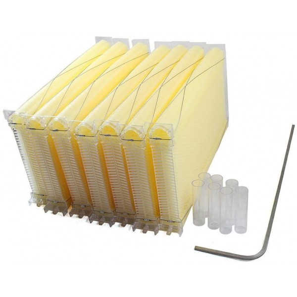 GADE10 7Pcs Auto Circulation Comb Beehive Frames Kit Raw Frame Honey Beekeeping Beehive Hive Frames Harvesting with 7 Harvest Tubes and a Harvest Key for Beekeepers