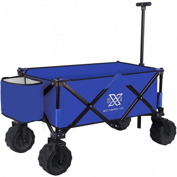 BXL Heavy Duty Collapsible Folding Garden Cart Utility Wagon for Shopping Outdoors (Blue)