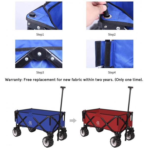 BXL Heavy Duty Collapsible Folding Garden Cart Utility Wagon for Shopping Outdoors (Blue)
