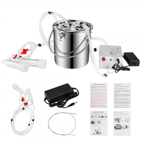 S SMAUTOP 7L Electric Pulsation Milking Machine Single Bucket Piston Vacuum Pulsation Milking Machine Goat Milking Supplies for Cows Cattle or Sheep Optional (Use US Plug)