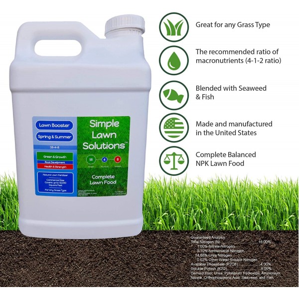 Advanced 16-4-8 Balanced NPK- Lawn Food Quality Liquid Fertilizer- Spring & Summer Concentrated Spray - Any Grass Type- Simple Lawn Solutions (2.5 Gallons)
