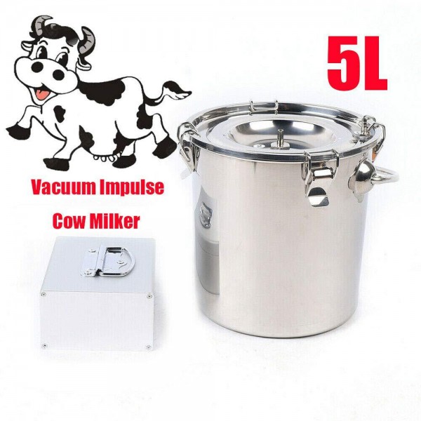 5L Goat Milking Machine Household Goat Milker Electric Milking Machine Kit with 2 Teat Cups Pulsation Vacuum Pump Stainless Steel Bucket for Goat