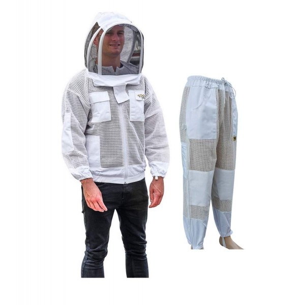 OZ ARMOUR Beekeeping Suit Jacket & Trouser Pant with 2 Veils Fencing & Round Brim Hat Ventilated 3 Layer Mesh Costume (X-Large)