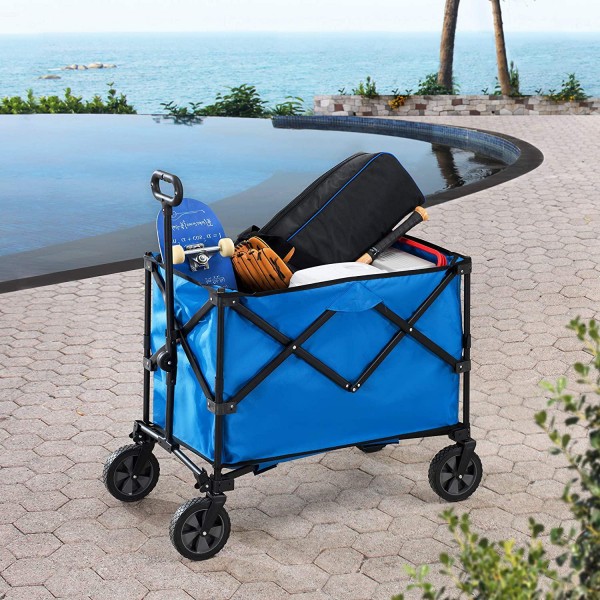 Sunjoy Odell Collapsible Folding Wagon Cart with Wheels, Blue