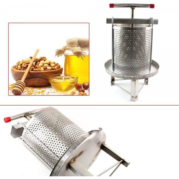 Manual Honey Press Extractor, Upthehill Universal Silver Stainless Steel Household Bee Honey Press Wax Press for Beekeeping Agriculture Beekeeping Tool, Diameter: 24cm