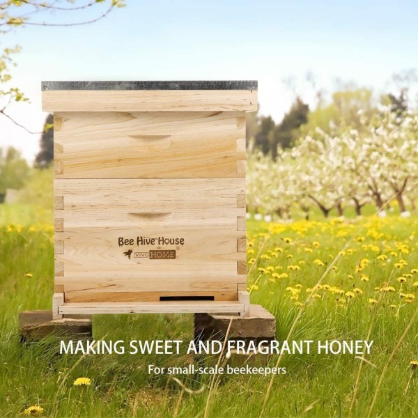 VIVOHOME Wooden 20 Frames Langstroth Honey Bee Hive Box with Metal Roof