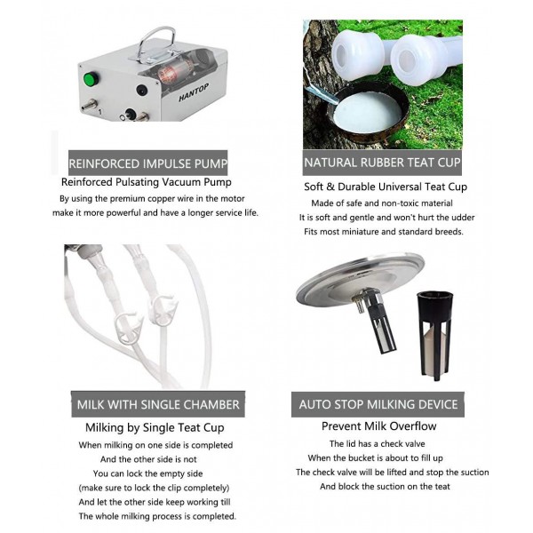 Goat Milking Machines Pulsation Automatic - Household Goat Milking Supplies Vacuum Pump Milk Squeeze Soft for Nipples Silicone Hose and 304 Stainless Steel Portable Bucket 3L Pulse Equipment DHL UPS