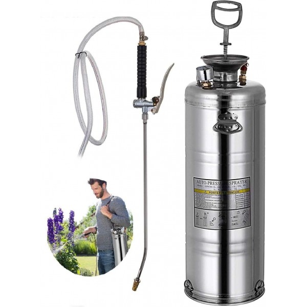 INWAVE Stainless Steel Sprayer, 3.5 Gallon - Steel Hand-Pump Sprayer, with 3.3-inch Reinforced Hose - Garden Sprayer for Home, Gardening, Ground Cleaning(3.5Gallon)