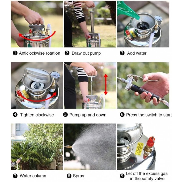 INWAVE Stainless Steel Sprayer, 3.5 Gallon - Steel Hand-Pump Sprayer, with 3.3-inch Reinforced Hose - Garden Sprayer for Home, Gardening, Ground Cleaning(3.5Gallon)