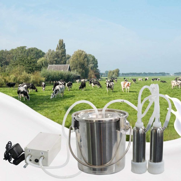 CJWPOWER Milking Machine for Goats Cows, Pulsation Vacuum Pump Milker, Milking Supplies W/Stainless Steel Bucket, Portable Suction Machine for Jerseys, Nigerian Dwarfs, Nubian Mix (3L, for Cows)