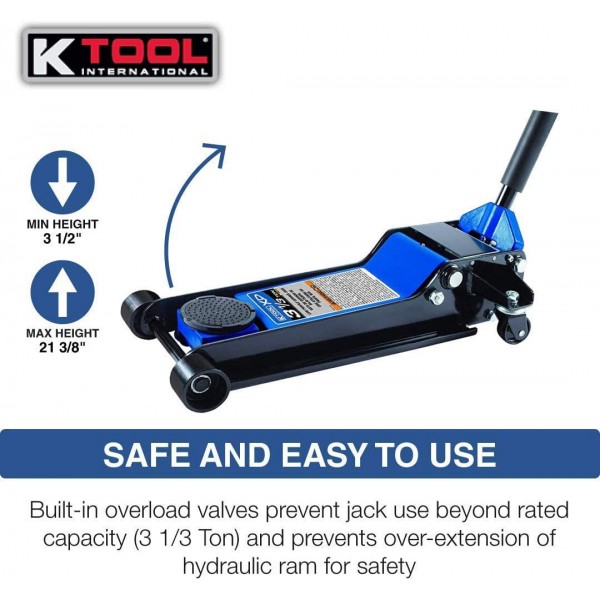 K Tool International Low Profile 3.33 Ton Service Jack; Chassis Length 28-1/3