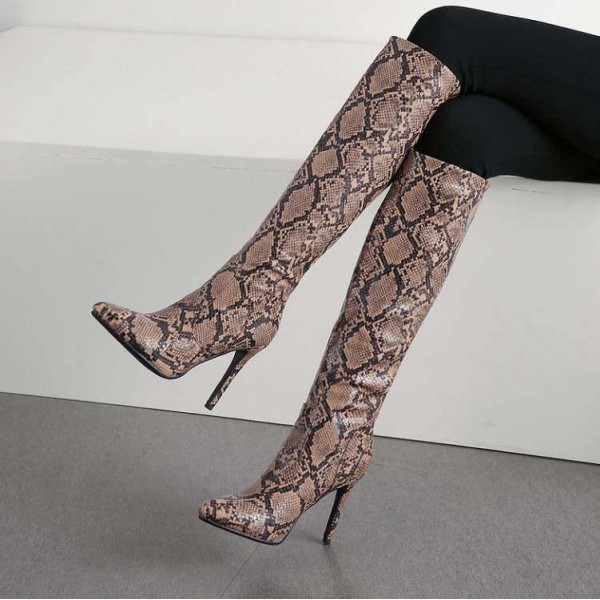 Snake print boots   high heels customized boots women