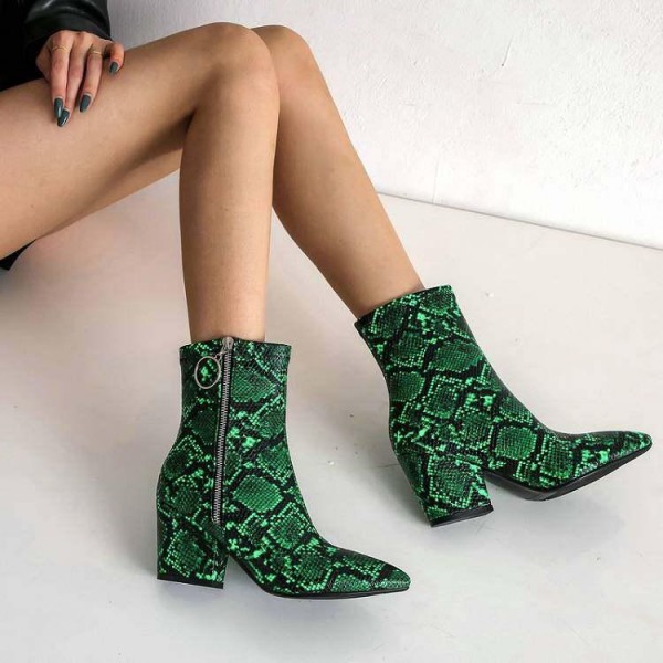 Snakeskin  kle boots middle heels bootie for women
