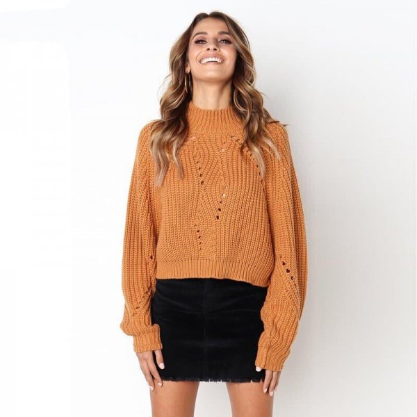 Women's Round Neck Chunky Cable Long Sleeve  er Top