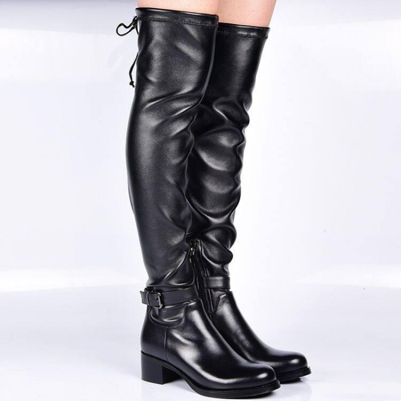 Customized middle heels lea r over knee boots long