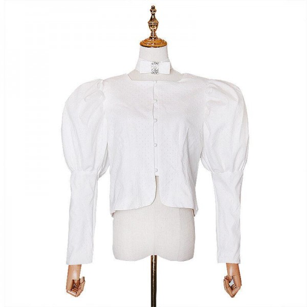 Wave Point   Puff Sleeve Bow Shirts