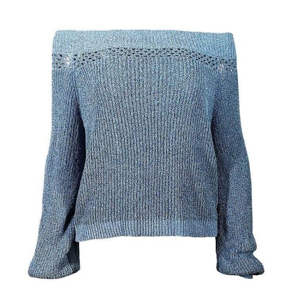 Womens Off   Shoulder Sweater Sexy Oversized Chunky Blue Knit Jumpers