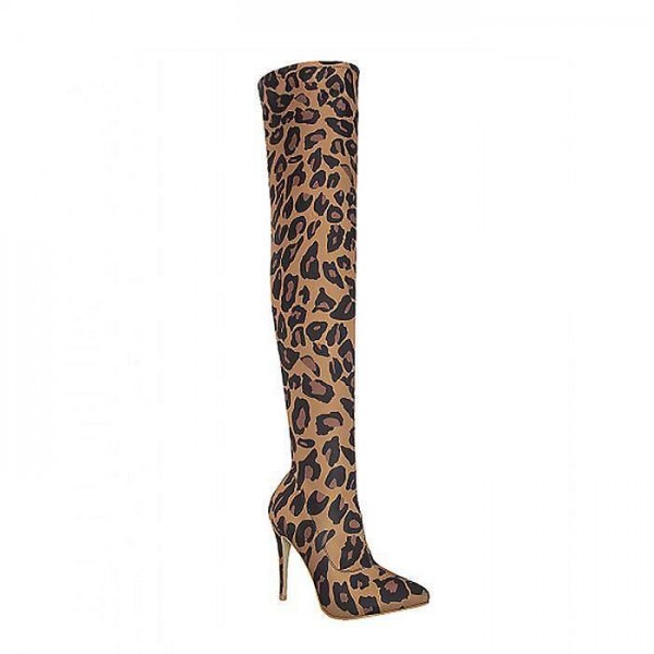 Women leopard over   high heels boots