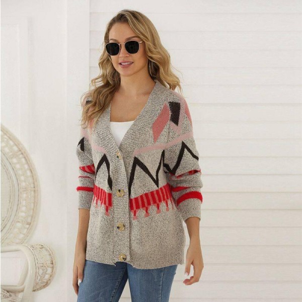 Print Knitted Cardigan  er Coat Outwear for Women