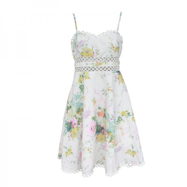Sweet summer out  white floral sling dress with hollowed
