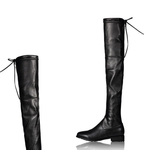 Women   flat heels over-knee black booties long