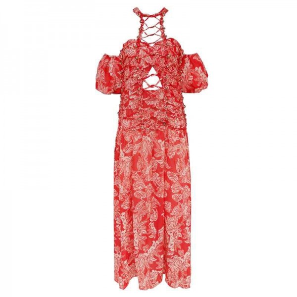 Off shoul r street fashion red floral dress