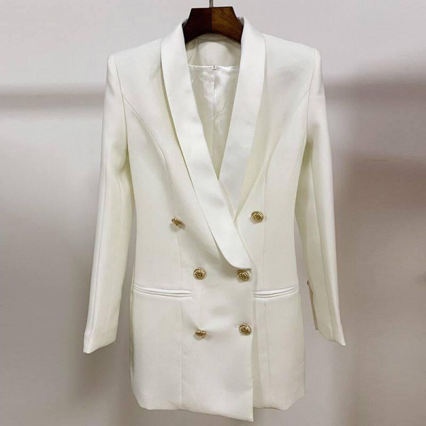 High Qualit  V Neck Coat Gold Buttons Double Breasted Blazer