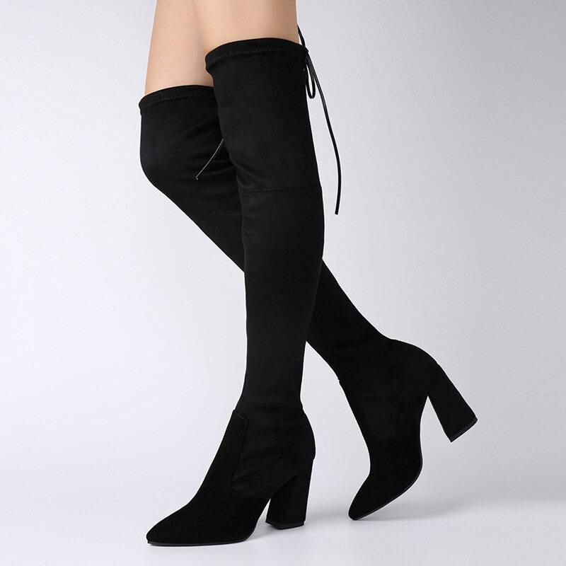   latest over knee suede boots with chunky heels