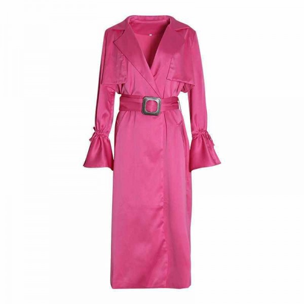 Women solid color long dustcoat with  