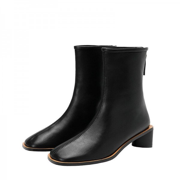 Black lea r booties low heels boots for women