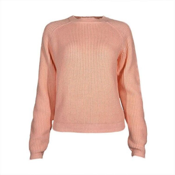 Women Round Neck Casual Loose Long Sleeve Pink  shirt