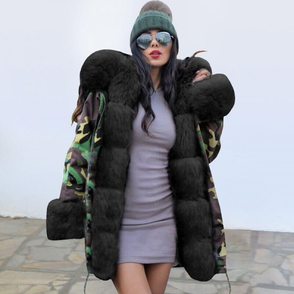Womens Hoo d Faux Fur Lined Warm Coat Outwear Winter Long Jackets